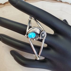 Native American Style Silver Sleeping Turquoise Cuff Bracelet